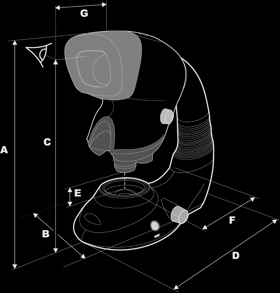 dimensional drawing of Mantis stereo microscope