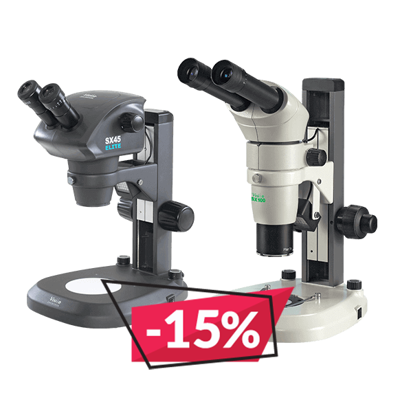 SX-Elite-stereo-microscopes-banner-image-compressed-15pc-582x582px Two SX stereo microscopes side by side