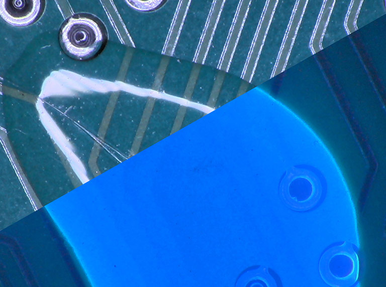 UV-image-768×572 PCB under UV fluorescing light