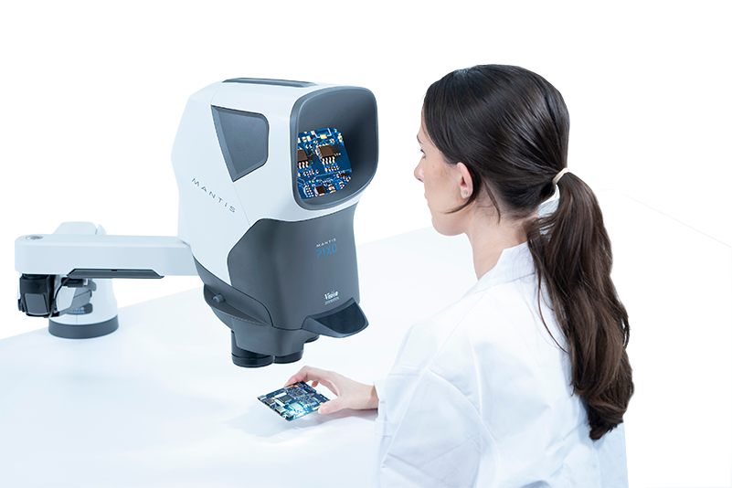 Mantis Pixo 800 x 534 px Woman soldering using a Mantis stereo microscope