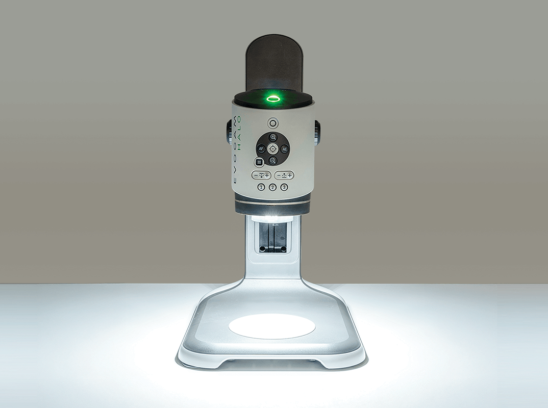 EVO Cam HALO microscope on bench as a feature image