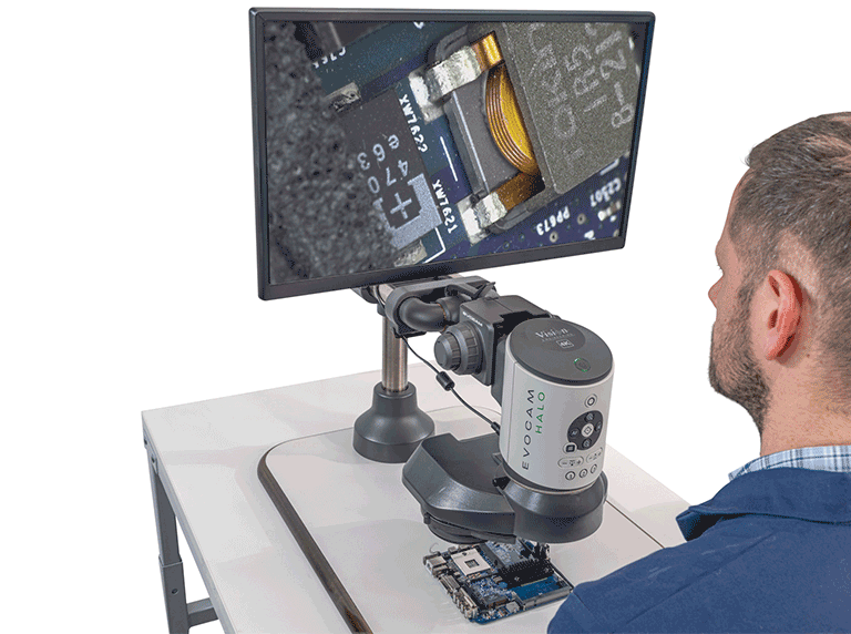 evocam_halo_082_multiaxis_mount_shoulder_ODV-PCB-768×572 EVO Cam HALO on a Multiaxis Mount inspecting a PCB